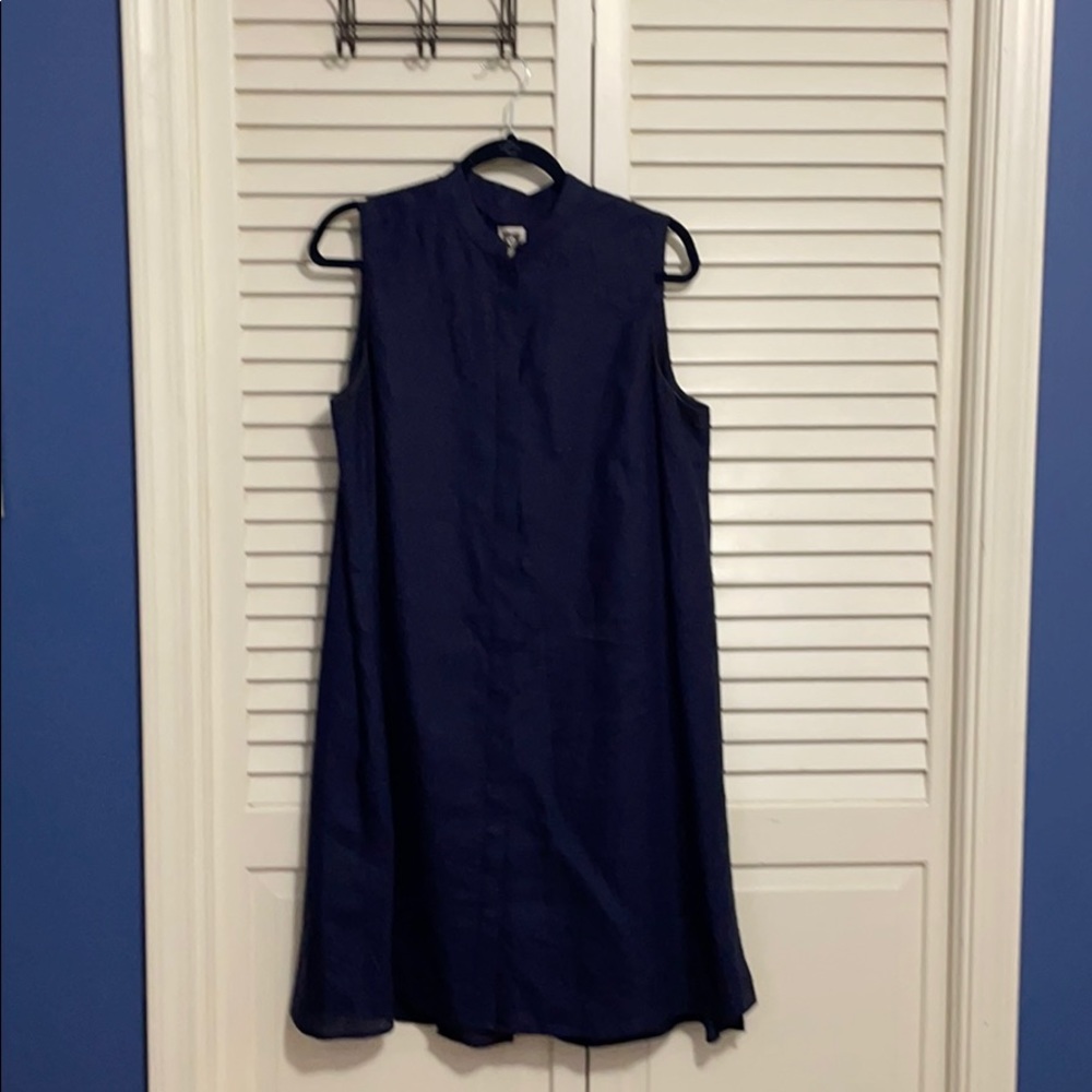 Anne Klein mandarin sleeveless linen swing dress